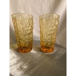MCM TWO Anchor Hocking Lido Milano Amber Gold 12 oz 5.50 inch Drink Glasses VGUC